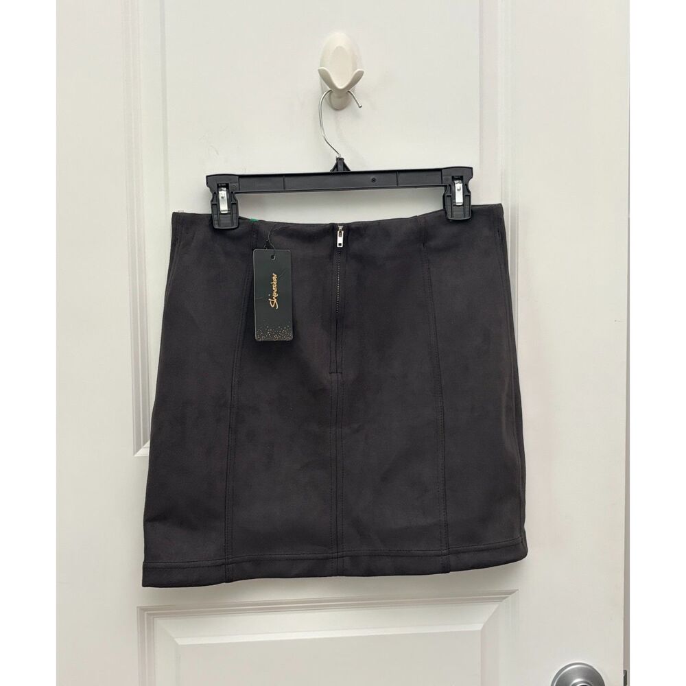 New Black Faux Suede Mini Skirt Womens Med High Waisted Indie Sleaze Gothic Y2K